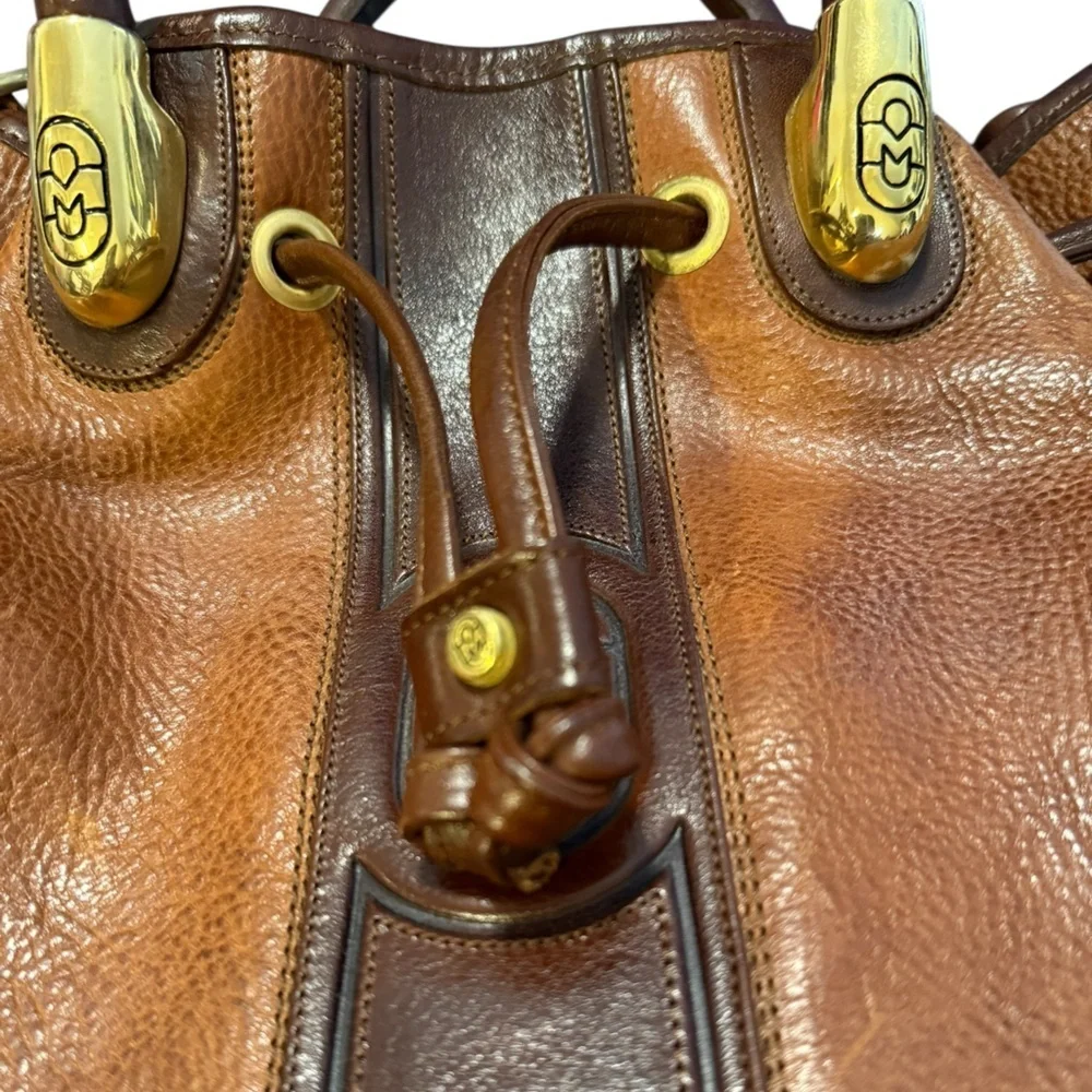 Marino Orlandi Brown Pebbled Leather Bucket Bag Gold Hardware